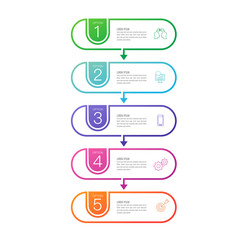 Infographics design vector with 5 options and business icons. Use in corporate report, marketing, annual report. Network management data screen with charts, diagrams.