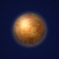 Obraz na płótnie Canvas Mercury planet on deep blue space background. Colorful first planet of solar system. Galaxy discovery and exploration. Realistic cosmic vector illustration for design school education materials.