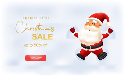 Merry Christmas and Happy New Year. Santa Claus playing snow tree in Christmas snow scene