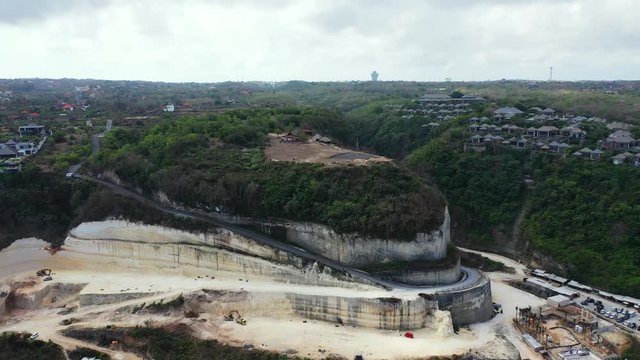 Lambok, Bali, Indonesia, aerial panorama over the stone quarry on the coastline of the island