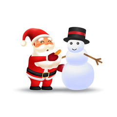 Cute sanSanta claus decorating snowman isolated on white background. vector illustration for celebrate christmas and happy new year