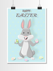 Easter card with  Bunny rabit and easter egg for party Flyer, poster design. Vector illustration