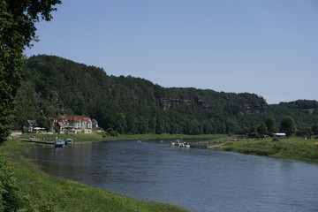 View to Kurort Rathen with Elbe river in Saxon Switzerland
