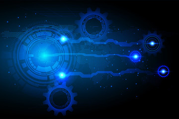 Vector Modern technology with gear and world map. On an abstract blue background.