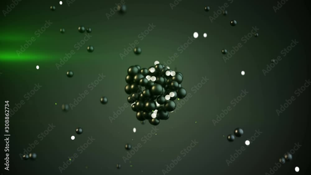 Wall mural pulsating bunch of green spheres. abstract sci-fi or futuristic technology concept. seamless loop 3d