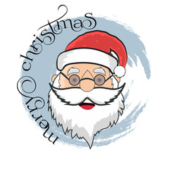 Merry Christmas typography with santa claus face vector, illustration. Merry Christmas and Happy New Year. Usable for banners, greeting cards, advertisement, poster, sale.