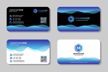 set of business card with blue until purple gradient color. identity card with black and white basic background. the concept of stationary card is abstract wave..
