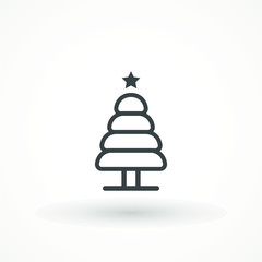 Christmas tree. Tree icon in flat design. Xmas cartoon background. merry spruce fir. Winter illustration isolated on white. Pine