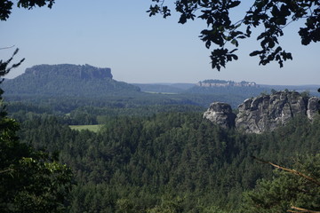 Beautiful view to Konigstein fortress and the Lilienstein mountain