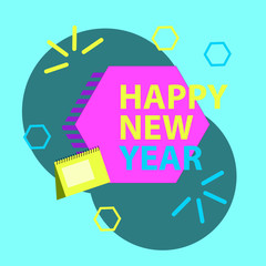 Happy New Year. Holiday Vector Illustration With Lettering Composition And Burst