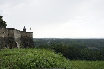 Fototapeta na wymiar View from Konigstein fortress over low lands of Saxon Switzerland