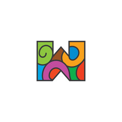 letter w curves outline colorful logo vector