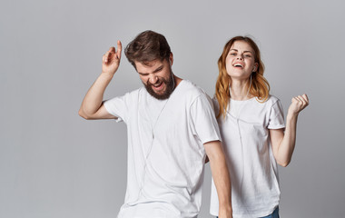 young couple in t-shirts chatting