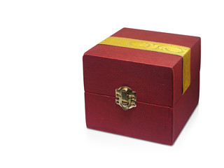 Side view Red and yellow fabric box on white background, object,modern,copy space