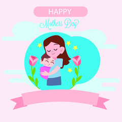 happy mother's day vector illustration for background or greeting card design template. mom and kid.
