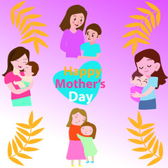 happy mother's day vector illustration for background or greeting card design template. mom and kid.