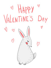 Hand drawn Valentine's day greeting cards with lettering and cute bunny character. Happy Valentines day concept