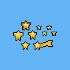 Pixel art glden star icon set.