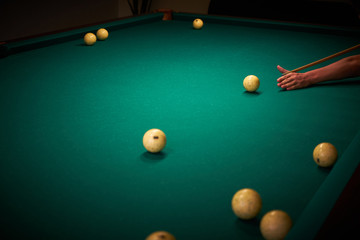 Billiard table with balls. Russian billiards.