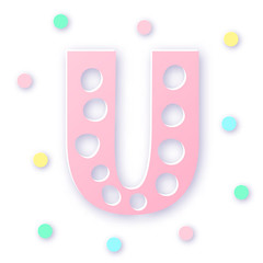 Letter U in paper cut style on white background. Typographic design. Bold letter