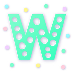 Letter W in paper cut style on white background. Typographic design. Bold capital green letter