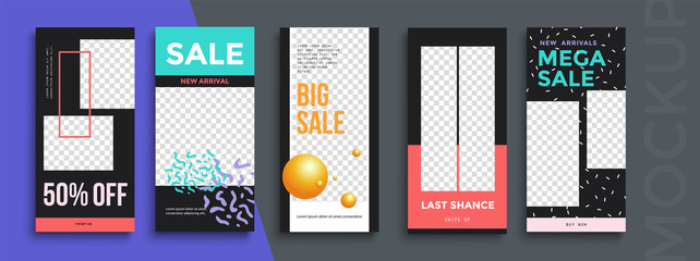 Trendy editable Instagram Stories template. Design  for social media. Flash Sale