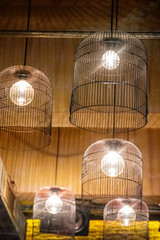 Bird cage shaped hanging lamps