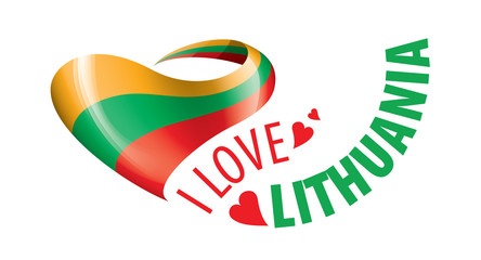 The national flag of the Lithuania and the inscription I love Lithuania. Vector illustration