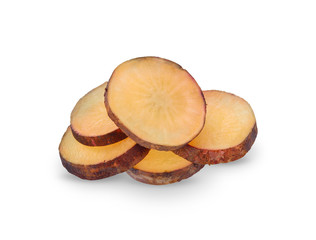 Yacon slice fruit   isolate on white background, clipping path.