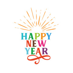 Happy New Year 2020. Vector Holiday Illustration With Lettering Composition and Burst in multi colors