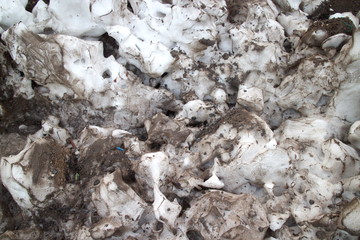 Melting pieces of contaminated snow