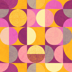 Naadloze abstracte geometrische moderne patroon. Retro bauhaus-ontwerp van cirkels, vierkanten en texturen. Gebruik voor achtergronden, stofontwerp, inpakpapier, plakboeken en omslagen. Vector illustratie.