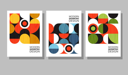Retro geometric graphic design covers. Cool Bauhaus style compositions. Eps10 vector. - 308875502
