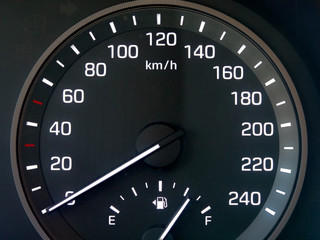 Car speedometer close up
