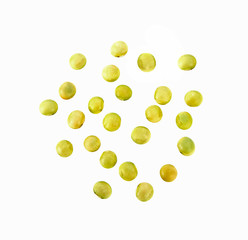 dry green soybeans seed isolated on white background (top view)