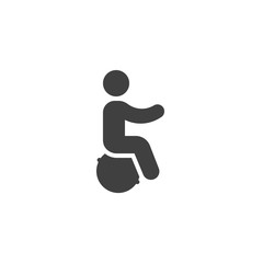 Man sitting on fitball vector icon. filled flat sign for mobile concept and web design. Exercising with fitball glyph icon. Symbol, logo illustration. Vector graphics