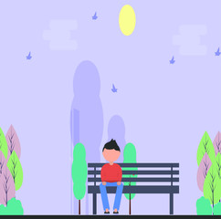 people sitting in chairs and waiting at garden.Colorful vector illustration in modern flat cartoon style.