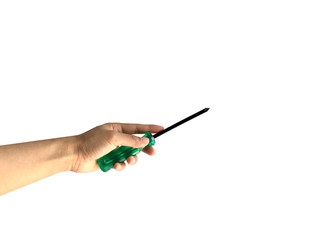 A hand holding a screwdriver.