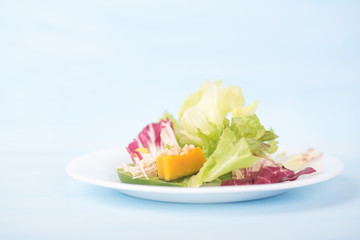 Healthy vegetable salad bowl on white background