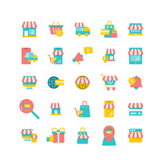 Online Shopping flat icon set. Vector and Illustration.