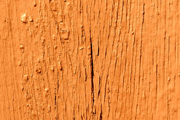 Old wooden painted wall texture close-up. Abstract background orange color