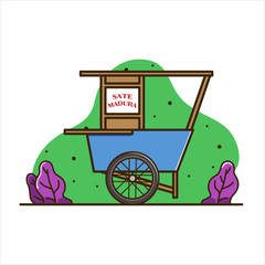 illustration of satay madura cart, Cart food illustration. cart indonesia isolated vector