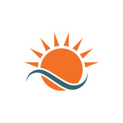 Sun and Sea wave icon. Stock Vector illustration isolated on white background.