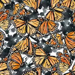 Hand drawn butterfly and abstract shapes seamless pattern