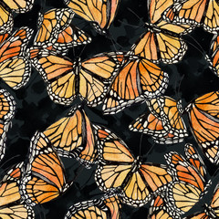 Hand drawn butterfly and abstract shapes seamless pattern