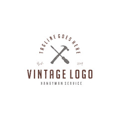 vintage screwdriver and hammer for handyman service logo design