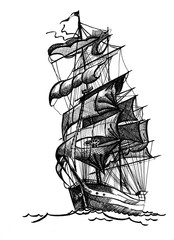 old ship on a black background