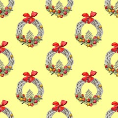 Seamless background with Christmas decorations. Great for packaging, greeting cards, fabric, etc.