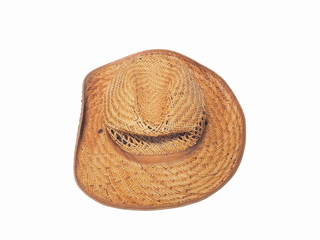 Top view of a cowboy straw hat isolated on white background.