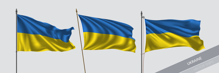 Set of Ukraine waving flag on isolated background vector illustration